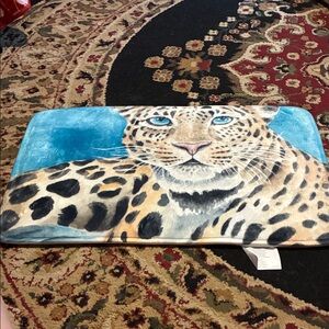 NWOT- Leopard Print Bath Mat/rug - Blue and Tan